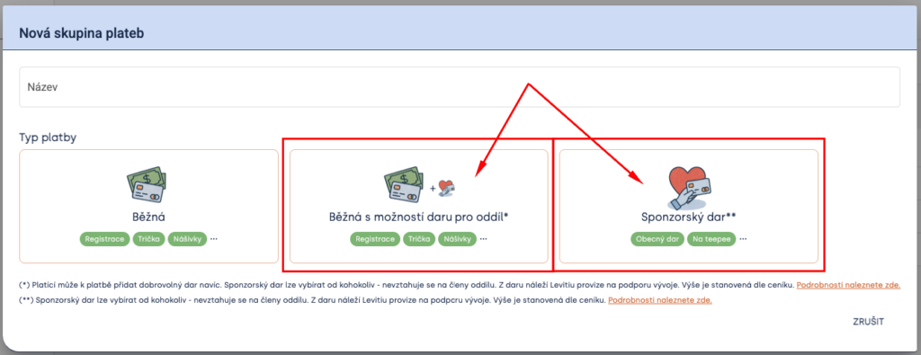 Vybírání darů skrze Levitio